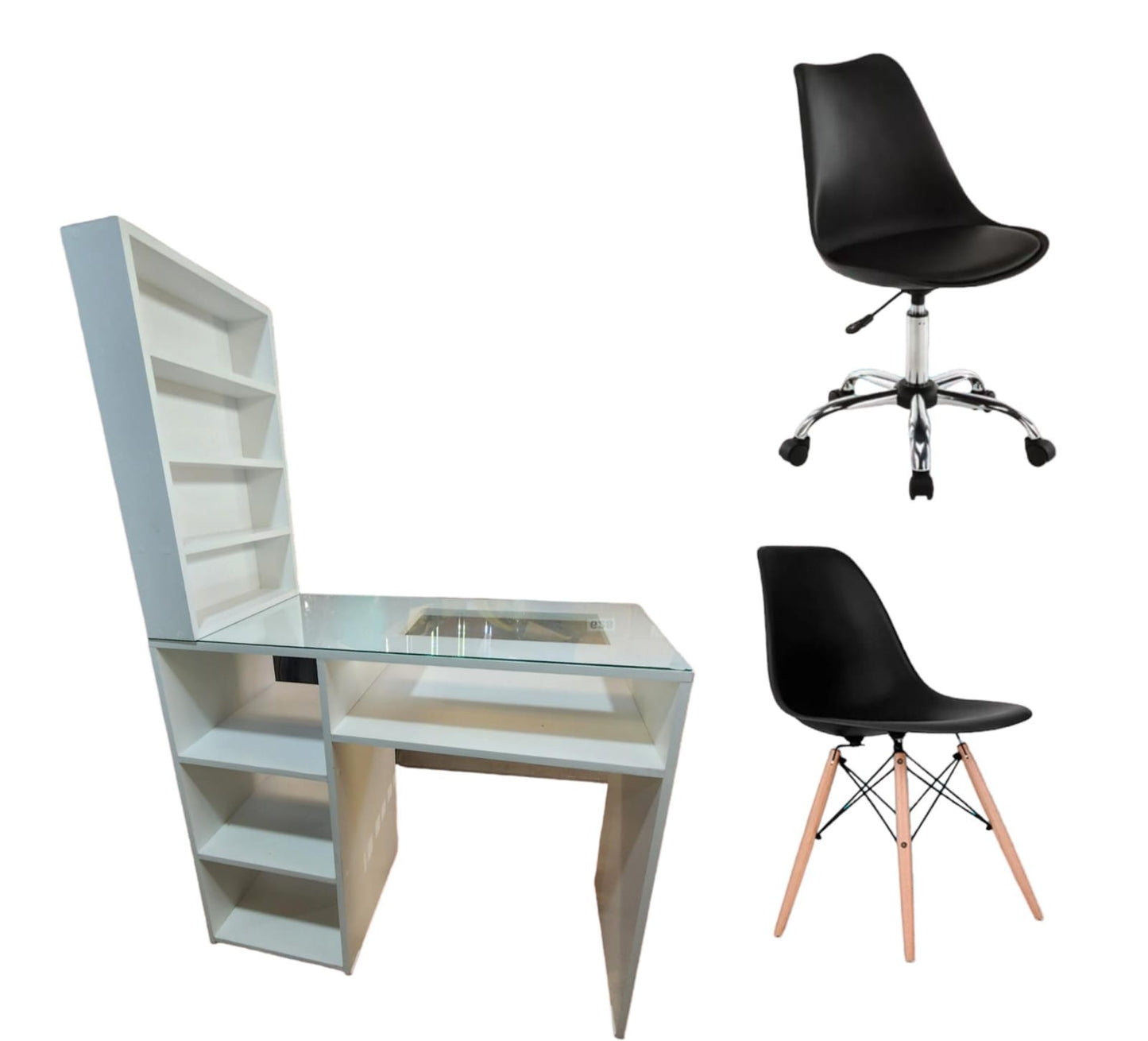 set mesa de manicura con vidrio