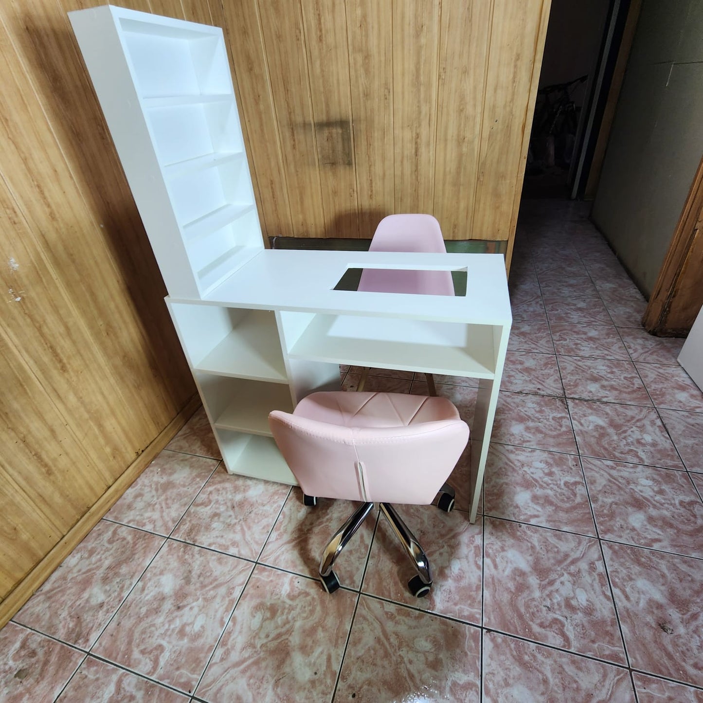 set mesa de manicura con vidrio