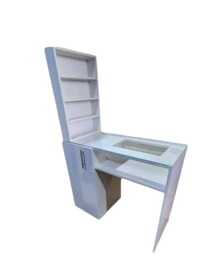 mesa de manicura con puerta y vidrio