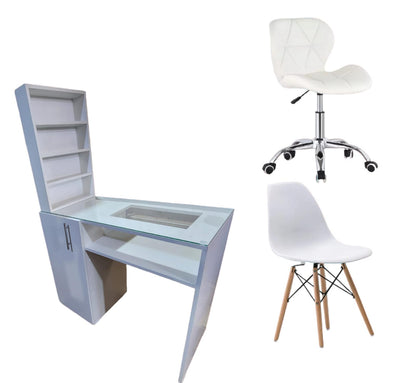 set mesa de manicura con vidrio y puerta