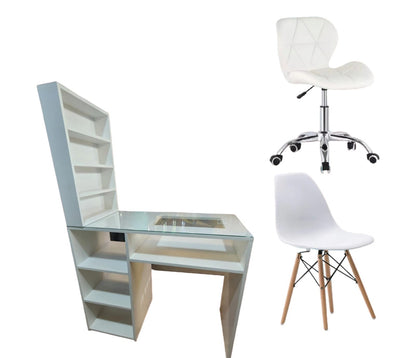 set mesa de manicura con vidrio