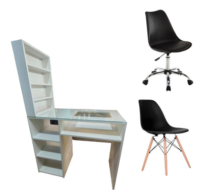 set mesa de manicura con vidrio