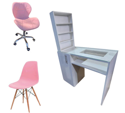 set mesa de manicura con vidrio y puerta